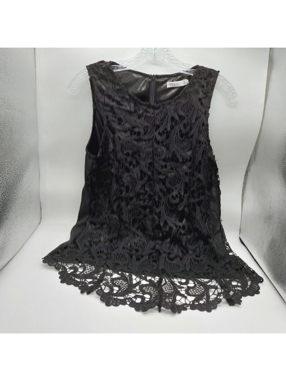 Shang Ta Black Lace Sleeveless Shirt Womens Size Large